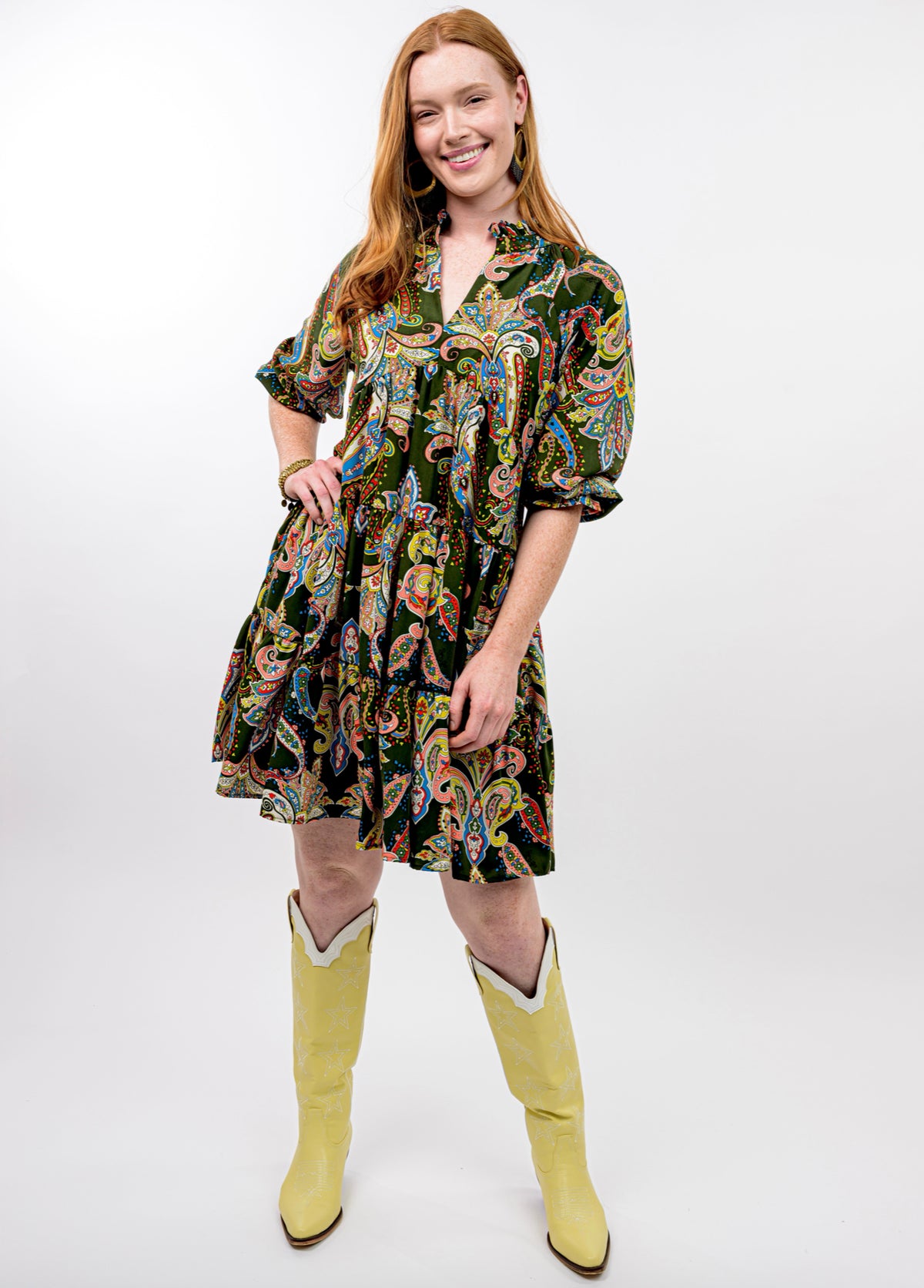 Olive Tile Print Dress - EXCLUSIVE