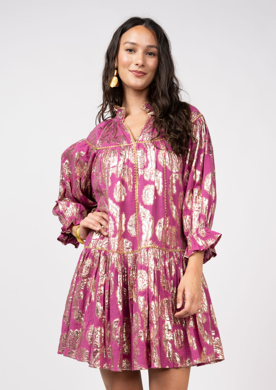 Metallic Roses Swing Dress