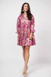 Metallic Roses Swing Dress