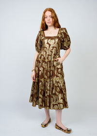 Metallic Roses Midi Dress