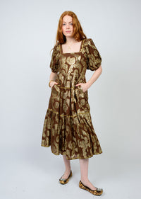 Metallic Roses Midi Dress