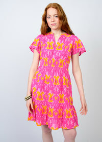 Pink Ikat Shirred Front Dress - EXCLUSIVE