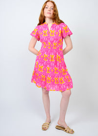 Pink Ikat Shirred Front Dress - EXCLUSIVE