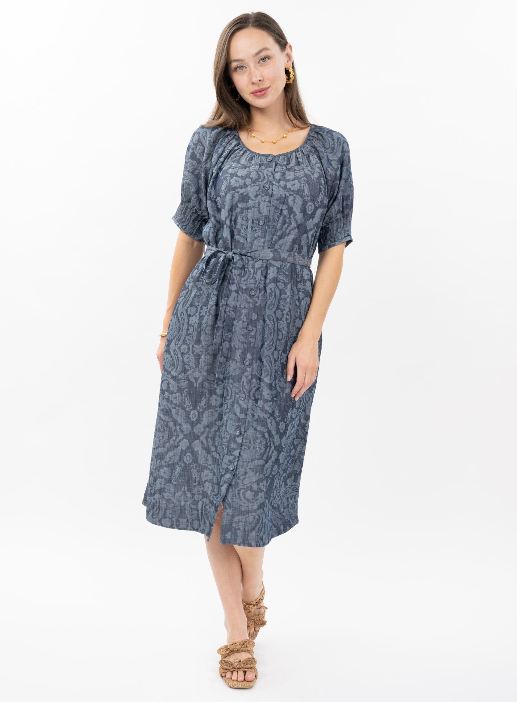 Tucked Sleeve Denim Dress