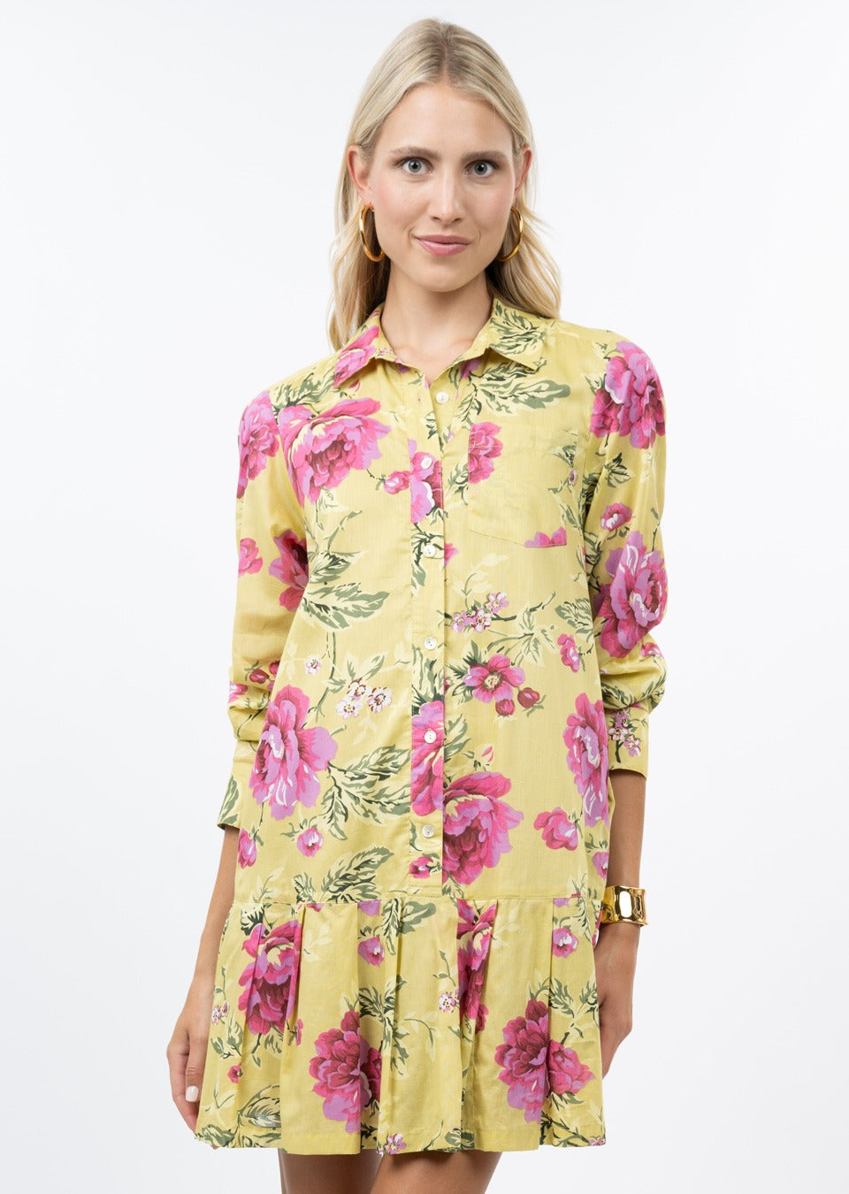 Roses Pleated Shirt Dress