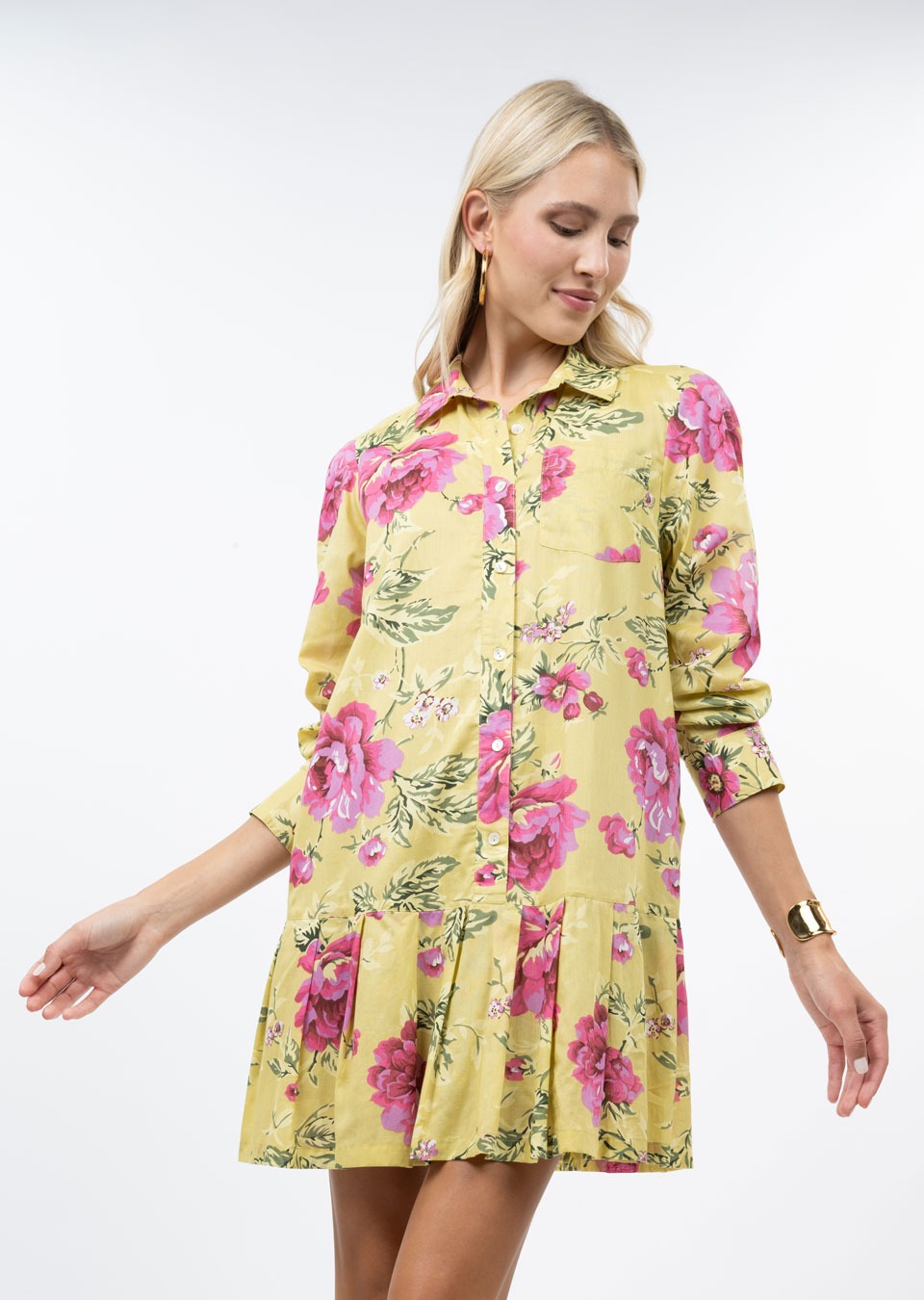 Roses Pleated Shirt Dress