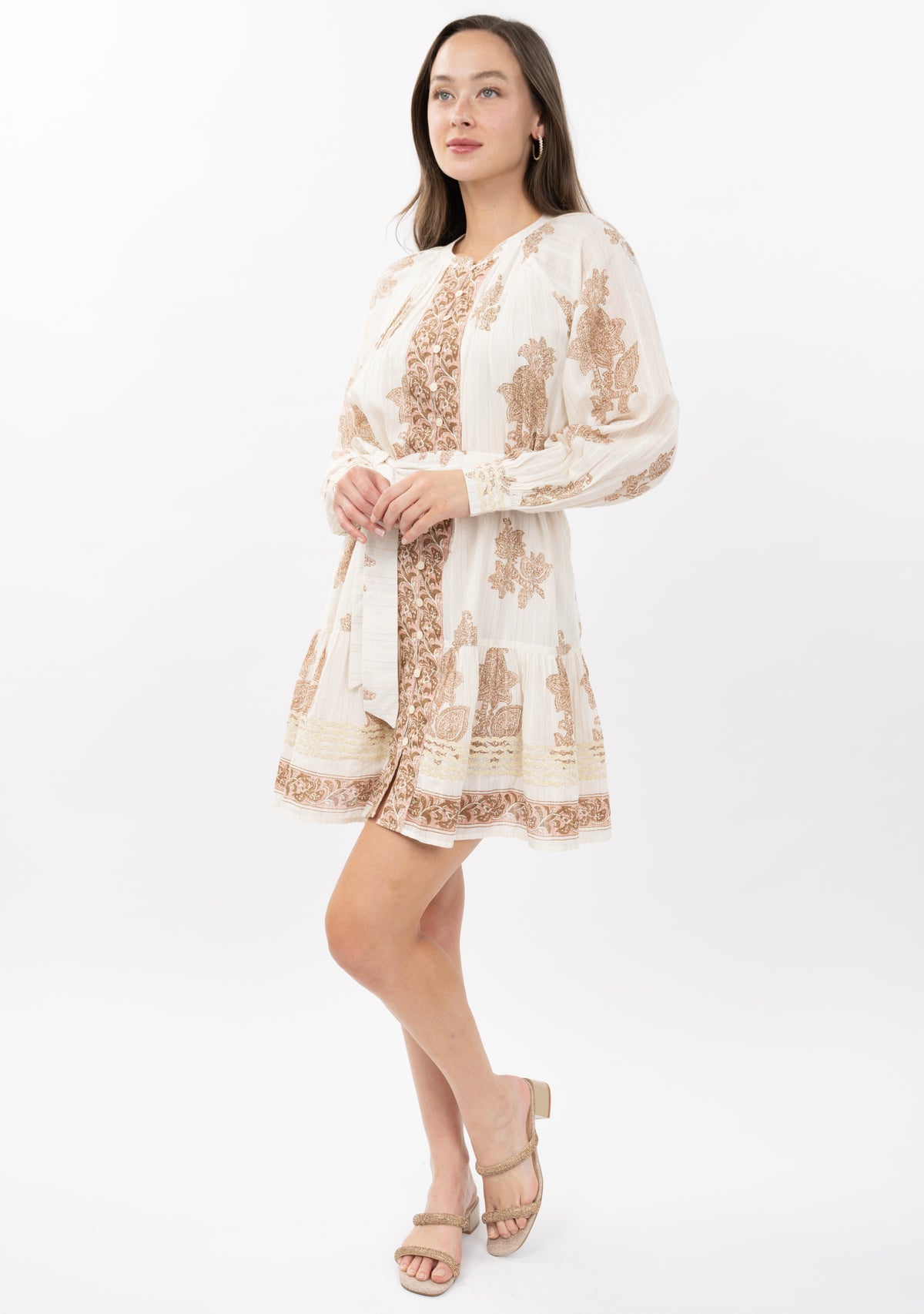 Metallic Trim Paisley Dress