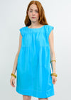 Blue Topstitched Tiered Dress