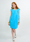 Blue Topstitched Tiered Dress