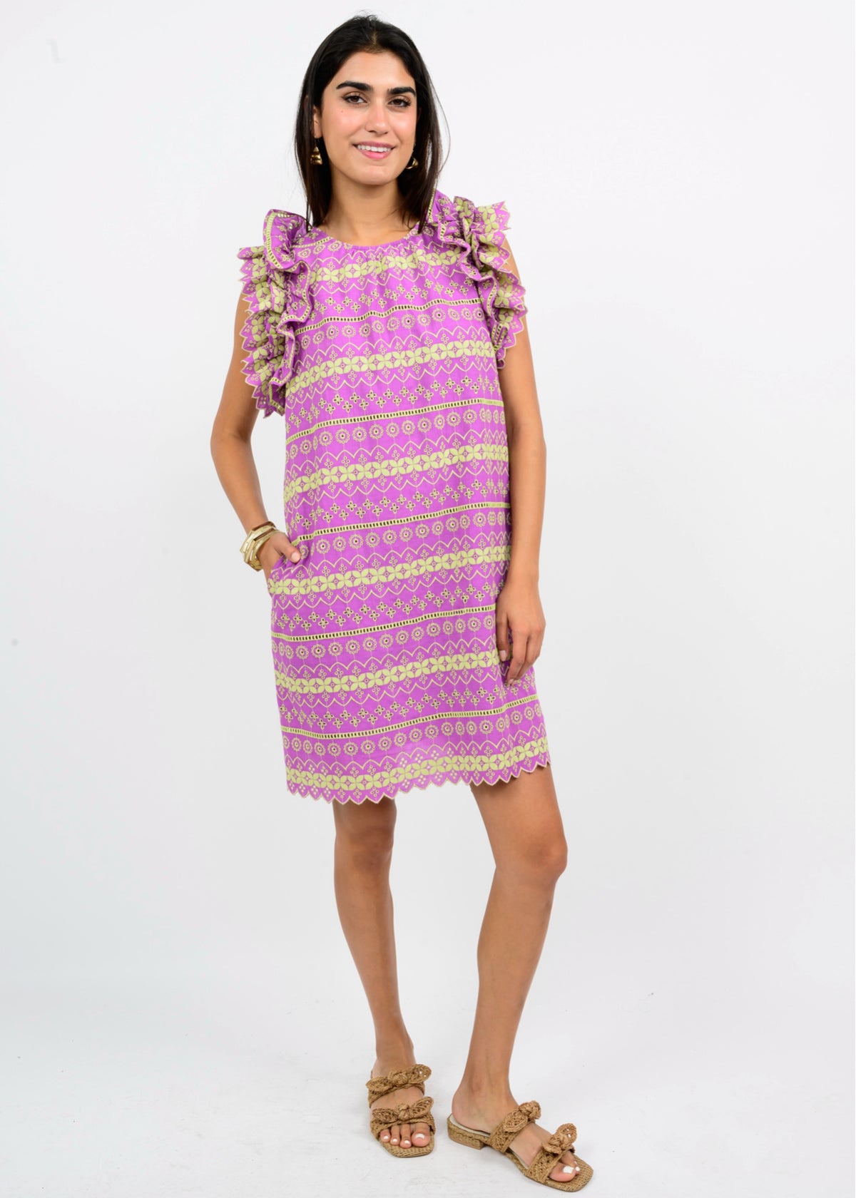 Purple Eyelet Ruffled Dress
