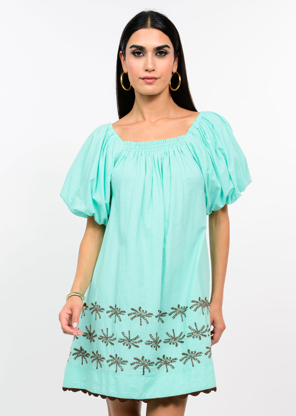 Embroidered Palms Dress
