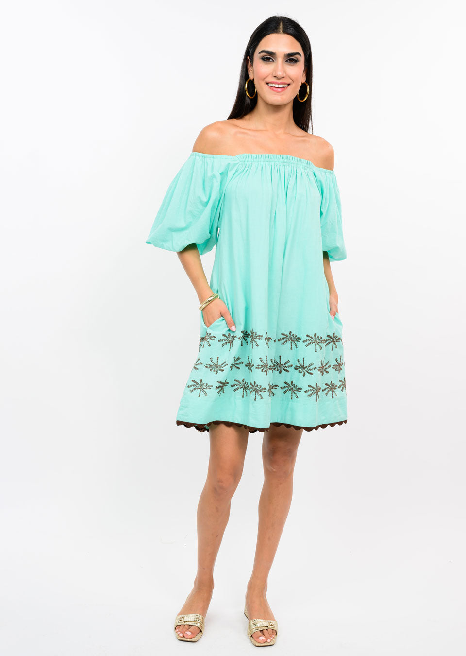 Embroidered Palms Dress