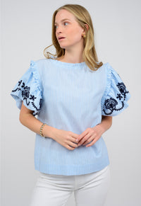 Trellis Embroidered Stripe Top