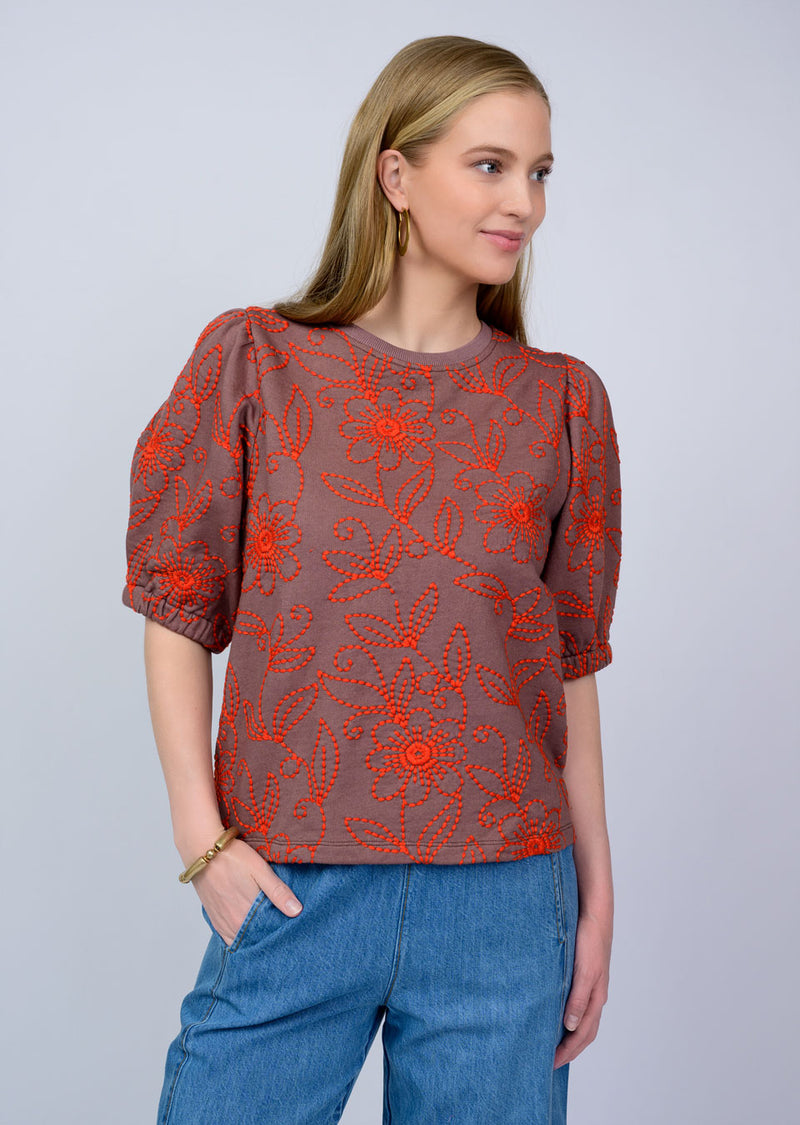 Floral Vines Knit Top Brun