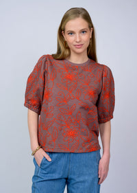 Floral Vines Knit Top Brun