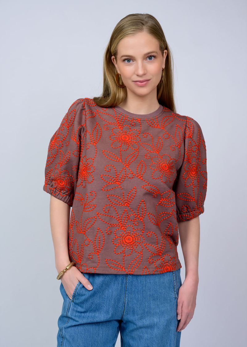 Floral Vines Knit Top Brun