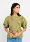 Floral Vines Knit Top Green