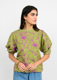 Floral Vines Knit Top Green