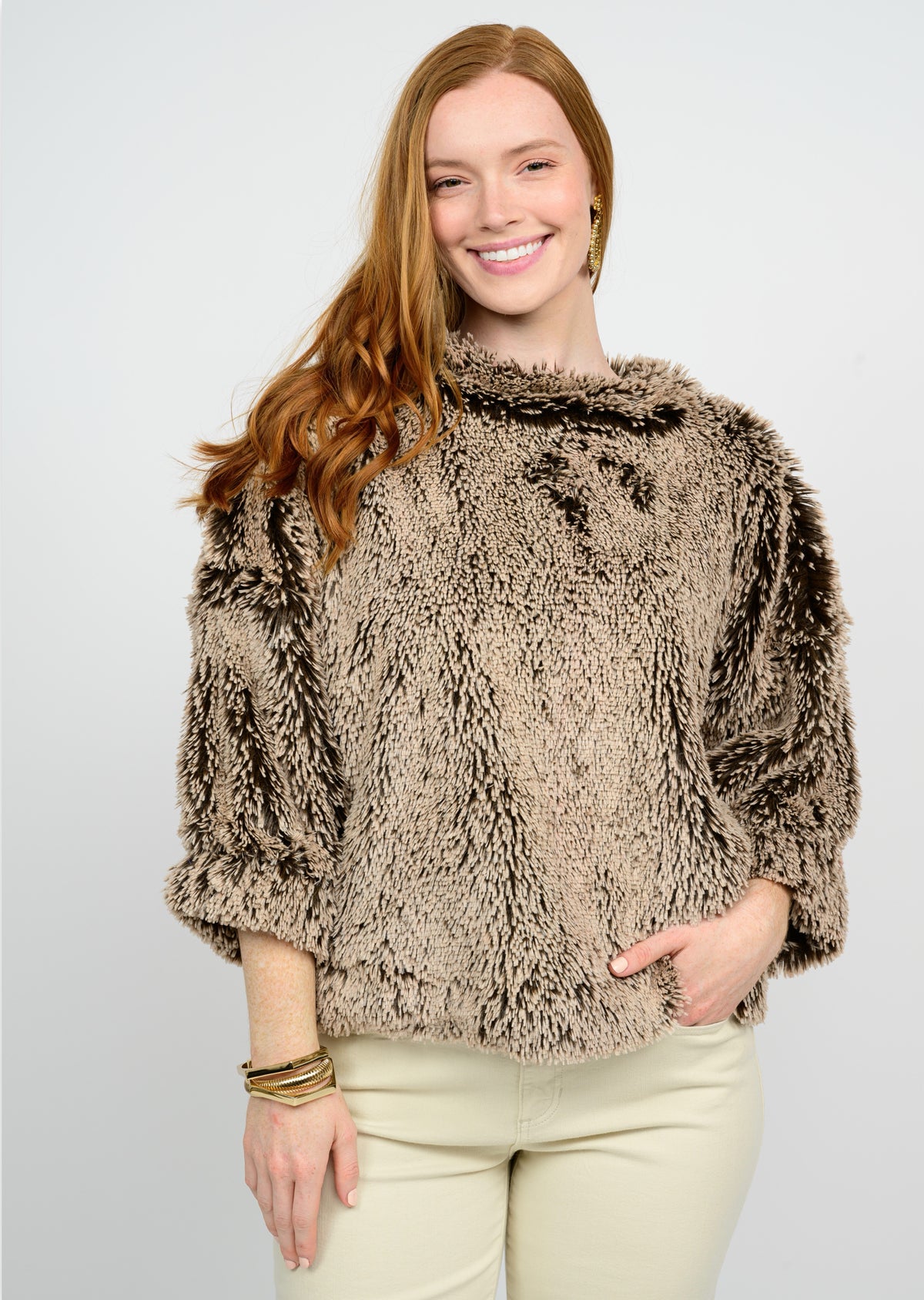 Pouf Sleeve Faux Fur Popover