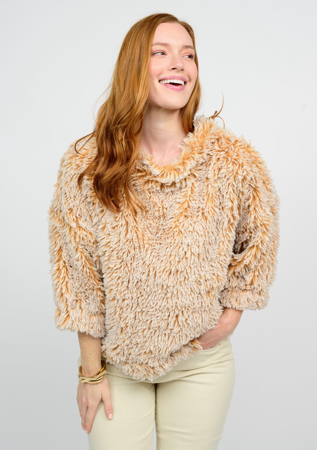 Pouf Sleeve Faux Fur Popover