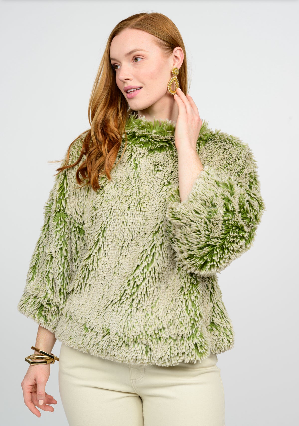 Pouf Sleeve Faux Fur Popover