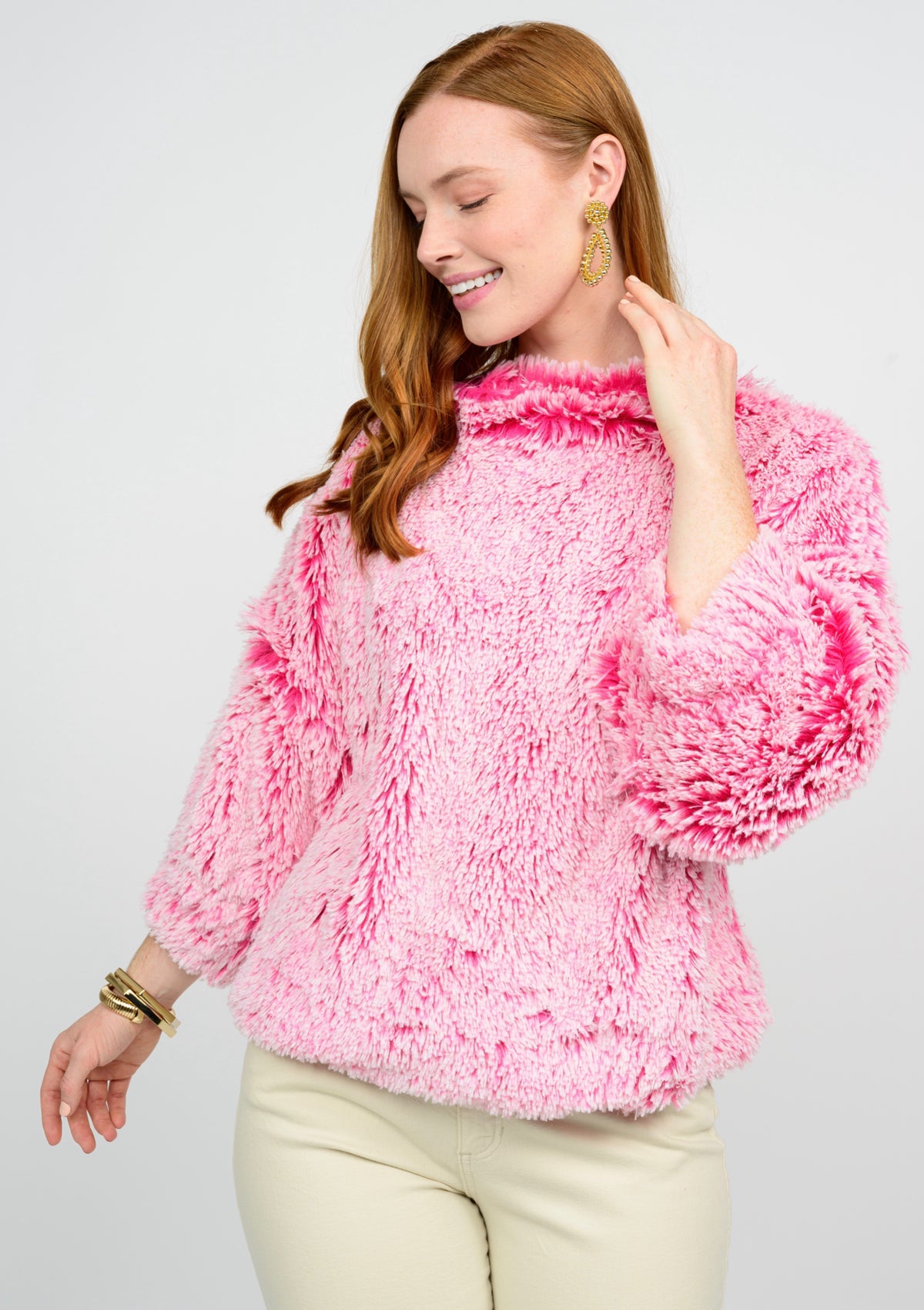 Pouf Sleeve Faux Fur Popover