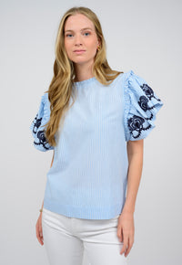 Trellis Embroidered Stripe Top